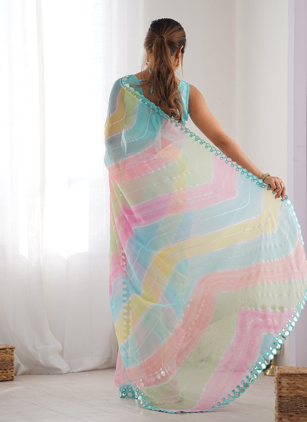 Classic Saree Foliage Prints Multi Colour Georgette Saree S12462