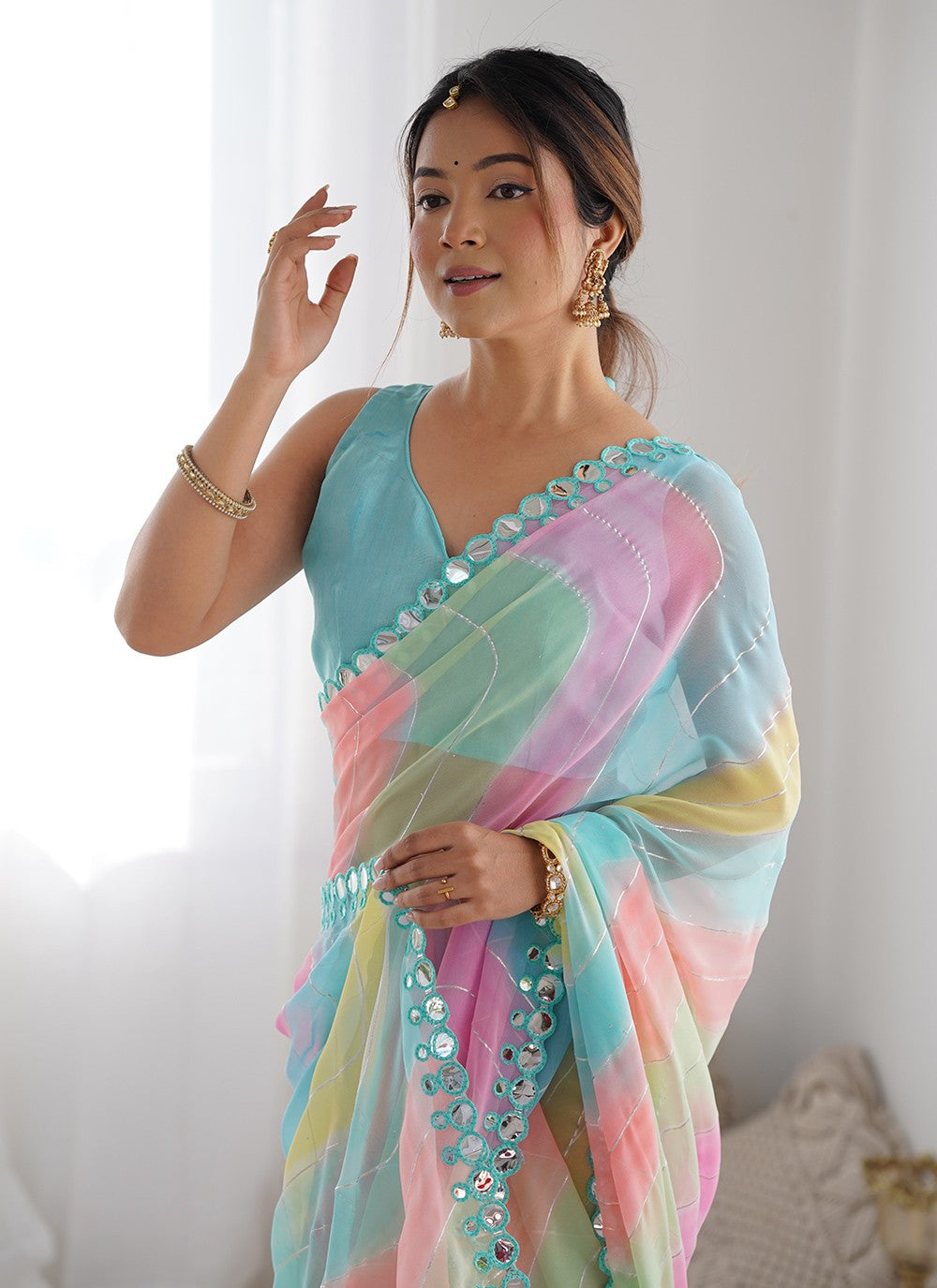 Classic Saree Foliage Prints Multi Colour Georgette Saree S12462