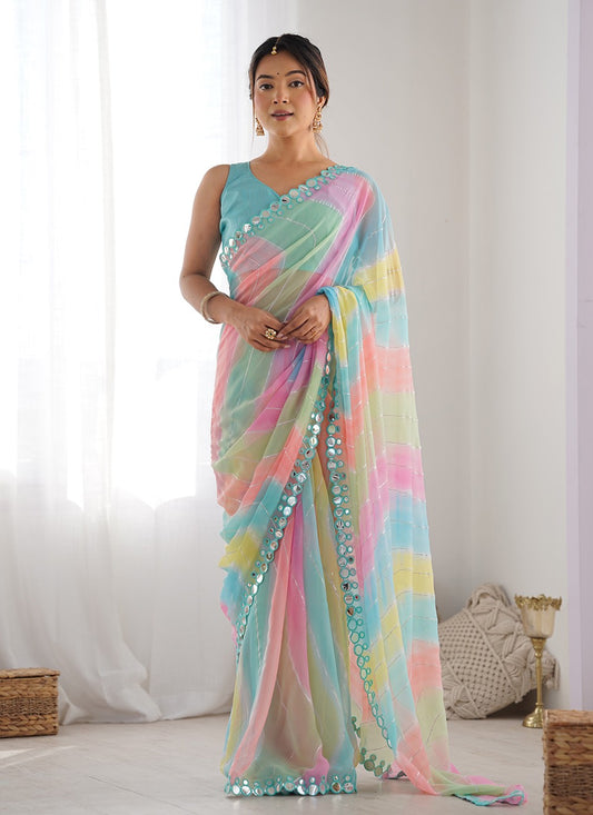Classic Saree Foliage Prints Multi Colour Georgette S12462
