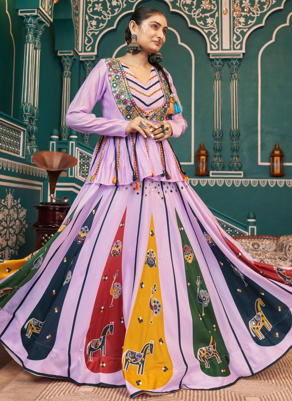 Foliage Prints Poly Silk Readymade Lehenga Choli - L2411
