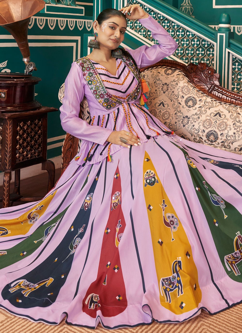 Foliage Prints Poly Silk Readymade Lehenga Choli - L2411