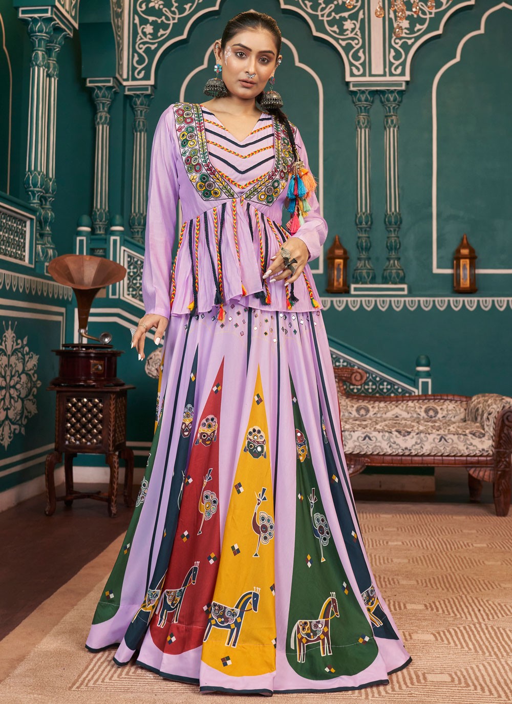 Foliage Prints Poly Silk Readymade Lehenga Choli - L2411