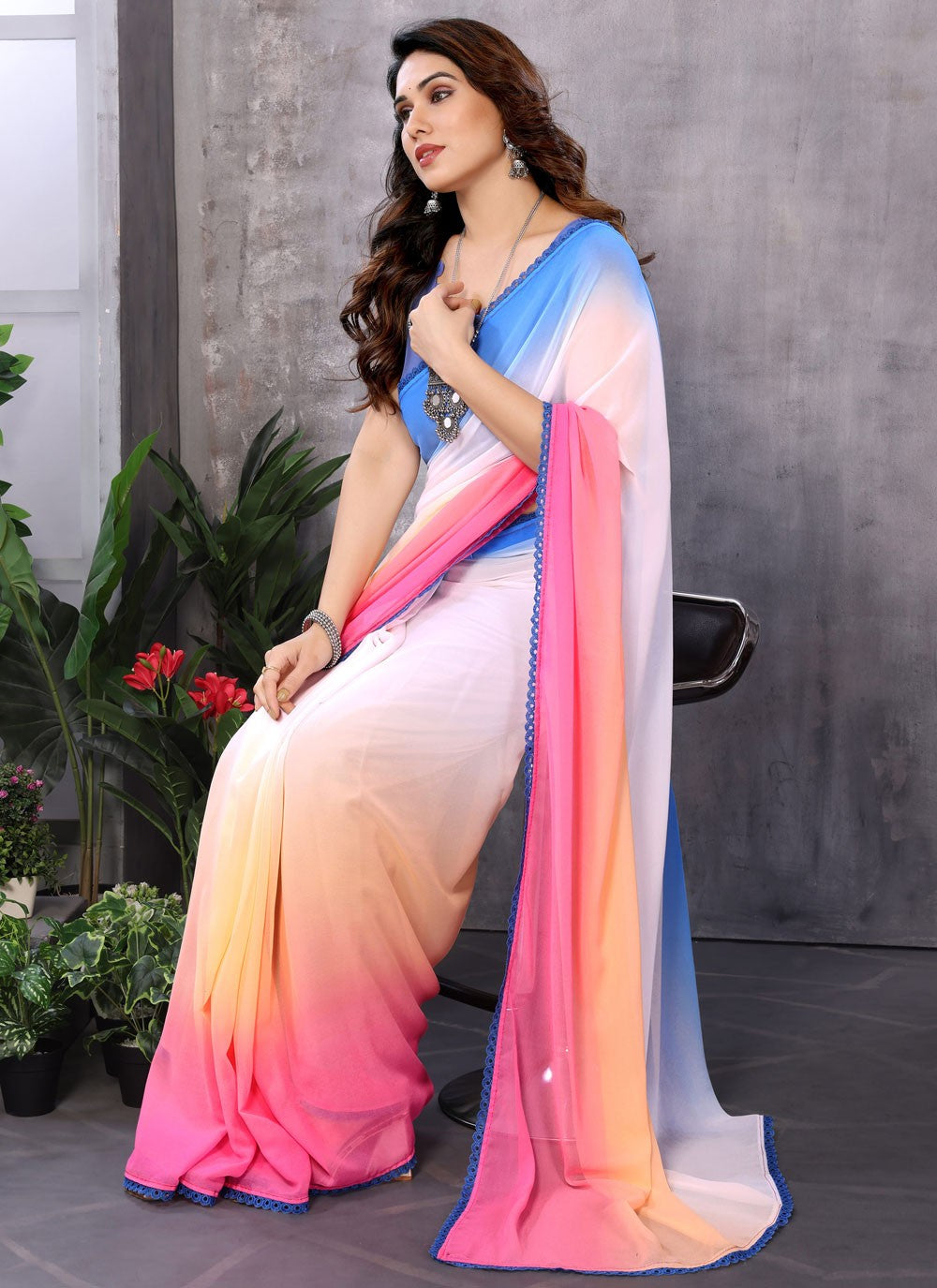 Classic Border Work Georgette Saree - S7329
