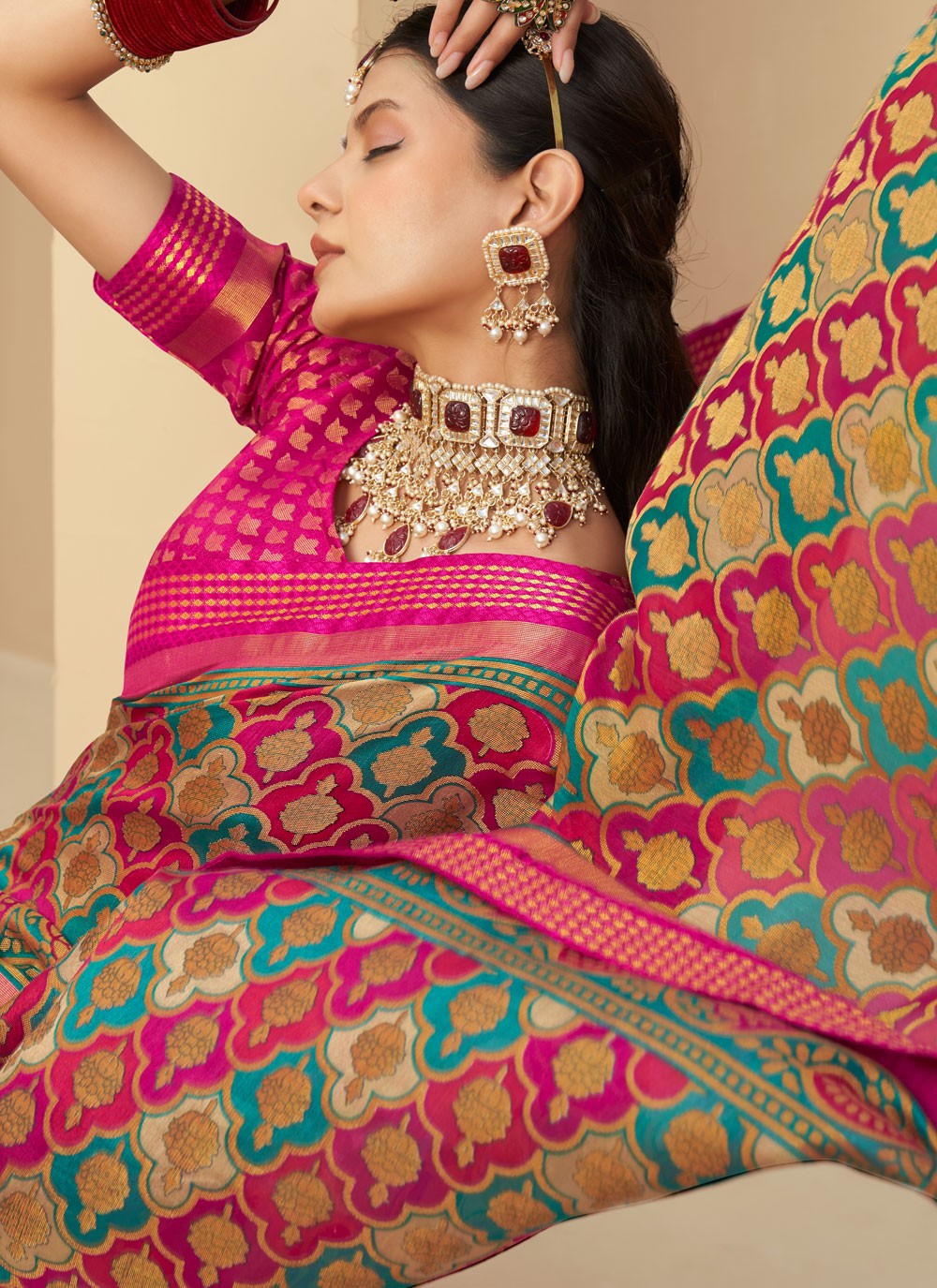 Jacquard Work Georgette Multi Colour Saree S14295