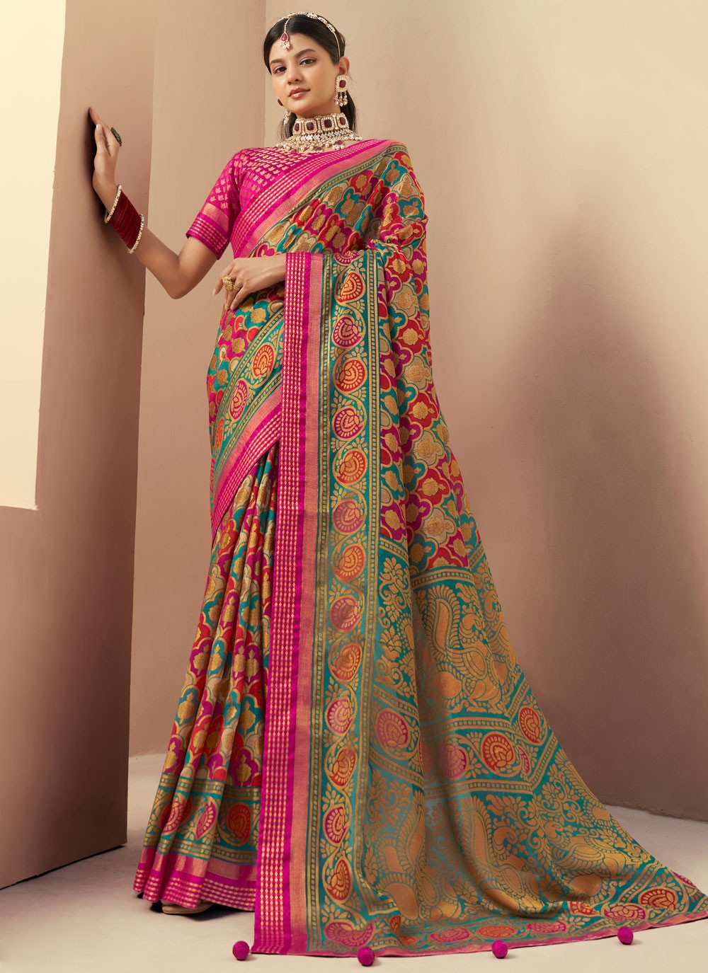 Jacquard Work Georgette Multi Colour Saree S14295