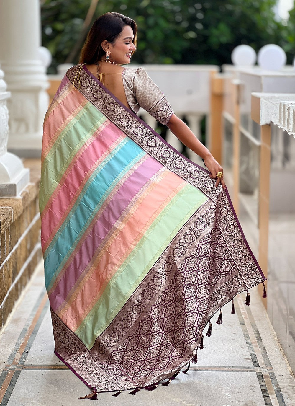 Multi Colour Silk Classic Saree Jacquard Work S16055