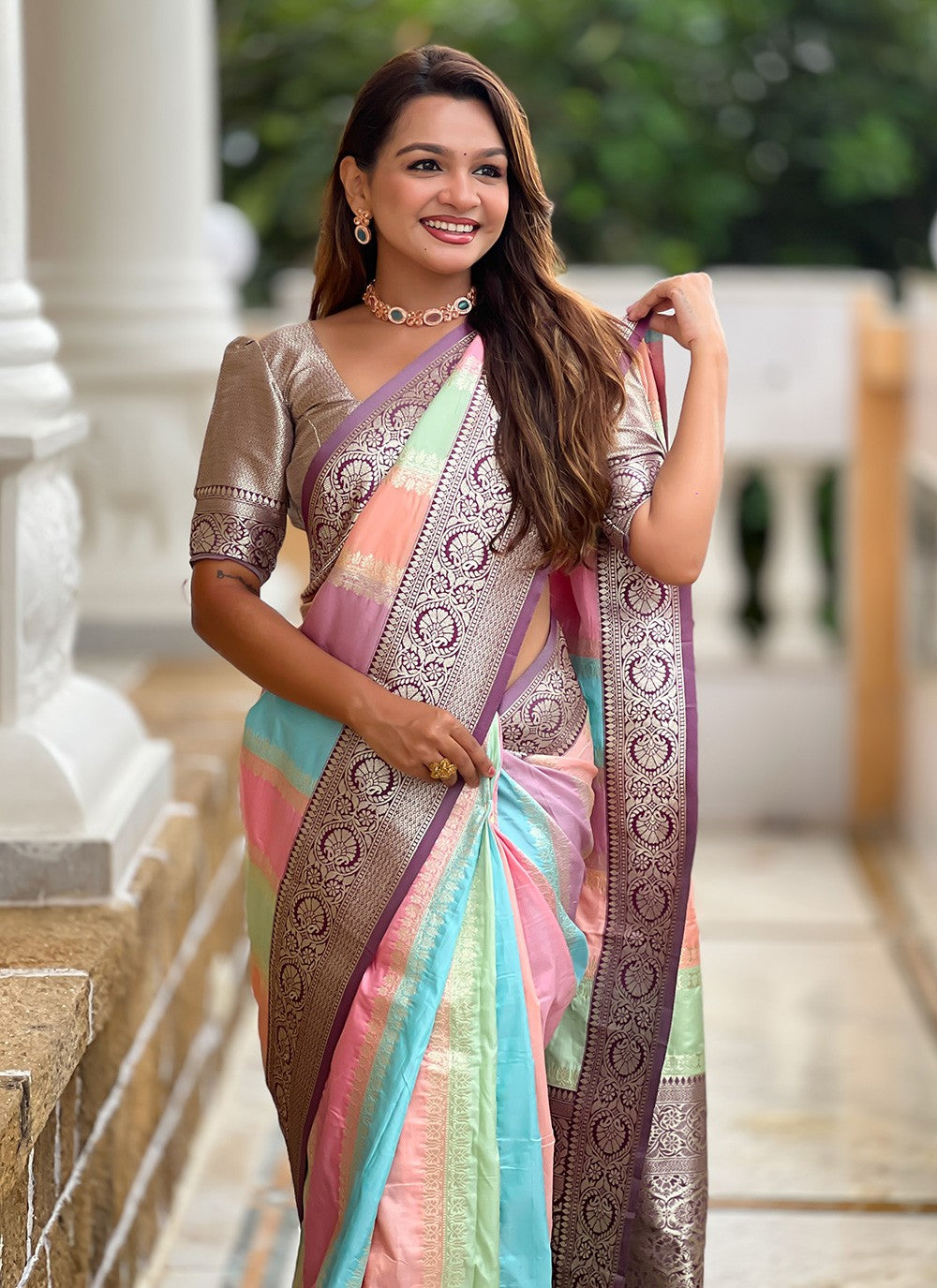 Multi Colour Silk Classic Saree Jacquard Work S16055