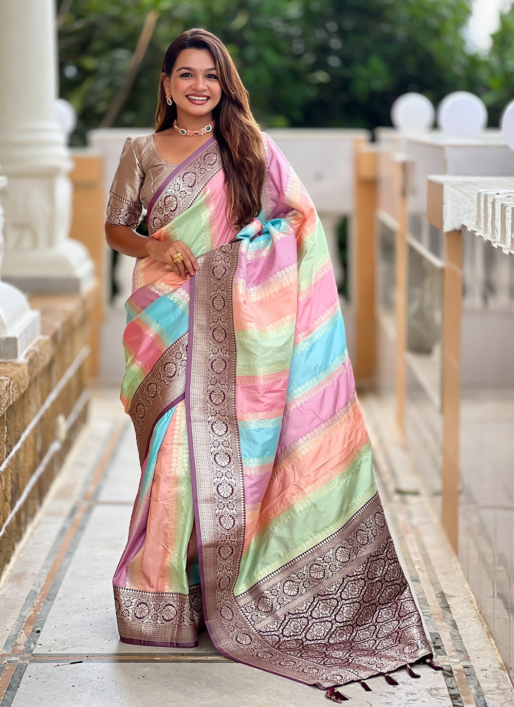 Multi Colour Silk Classic Saree Jacquard Work S16055