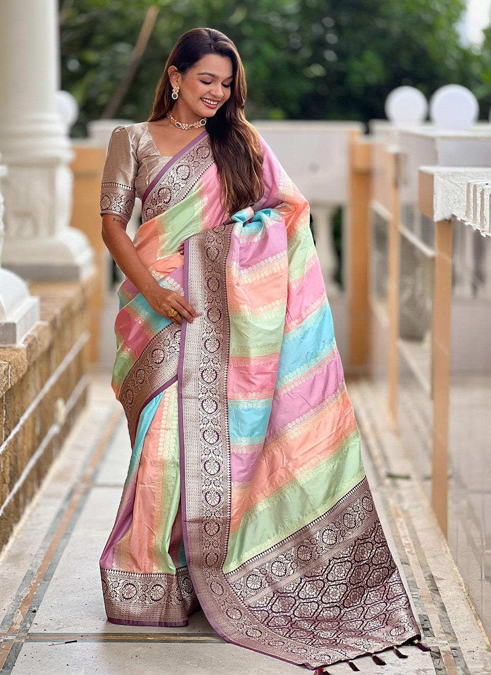 Multi Colour Silk Classic Saree Jacquard Work S16055