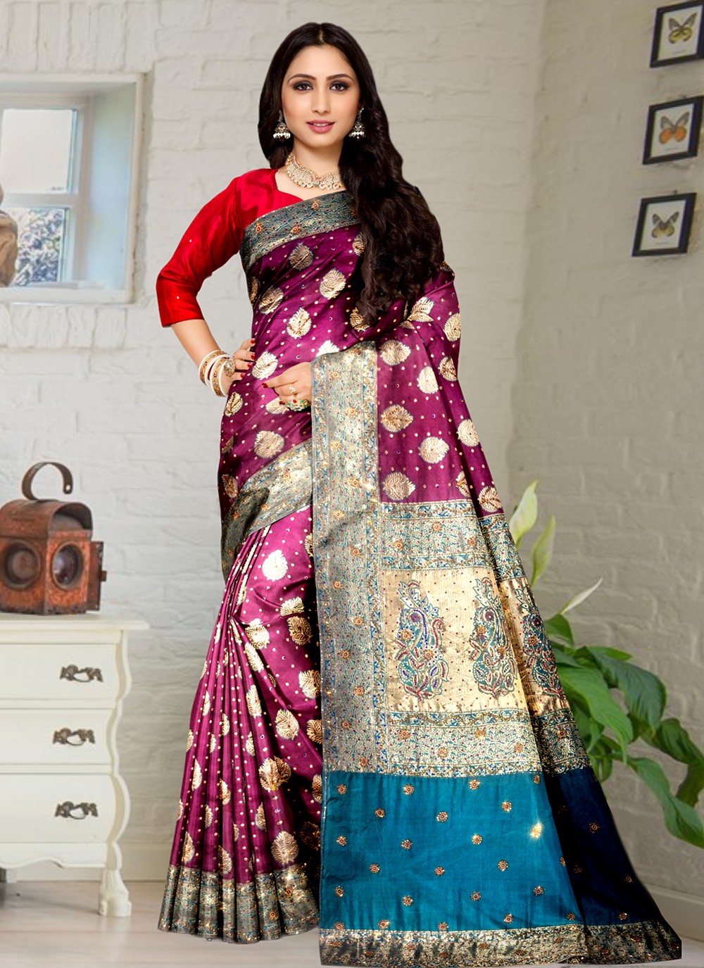 Trendy Embroidered Kanjivaram Silk Saree - S3435