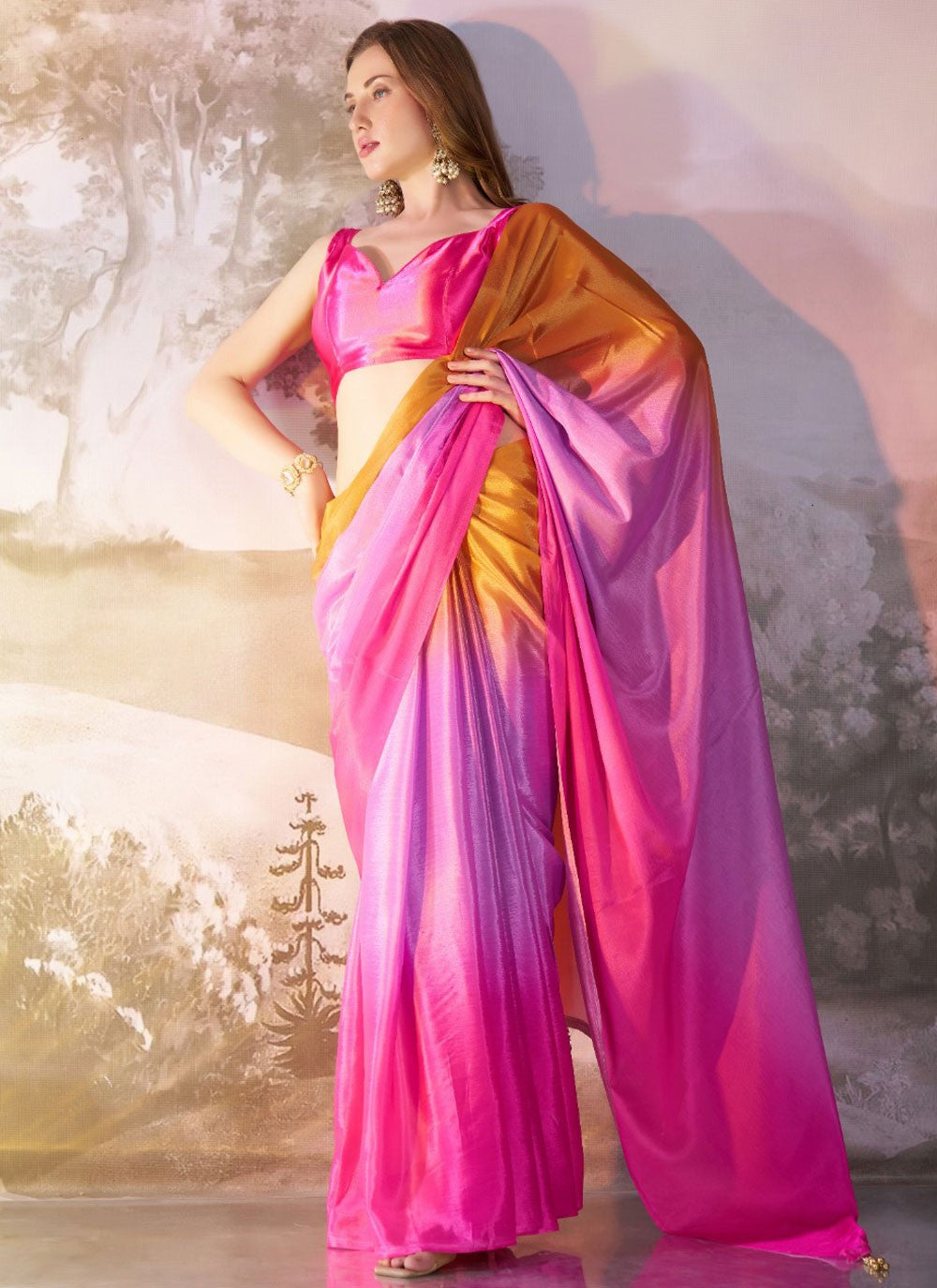Lace Chiffon Multi Colour Saree S13973
