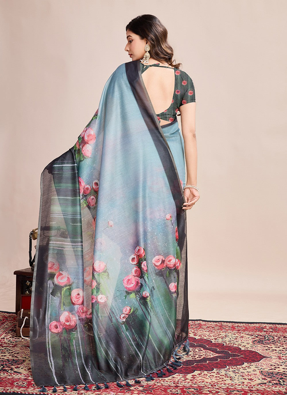 Border Work, Digital Print Linen Saree - S11538