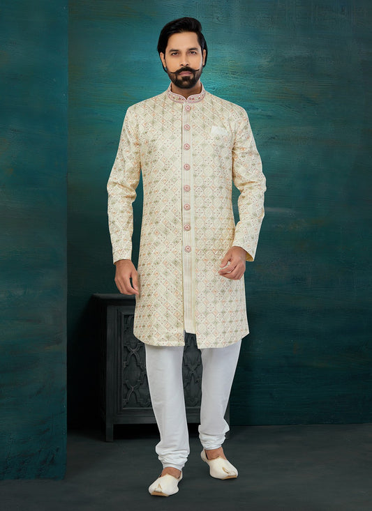 Chikankari Work Lucknowi Multi Colour Indo Western Sherwani - M5814