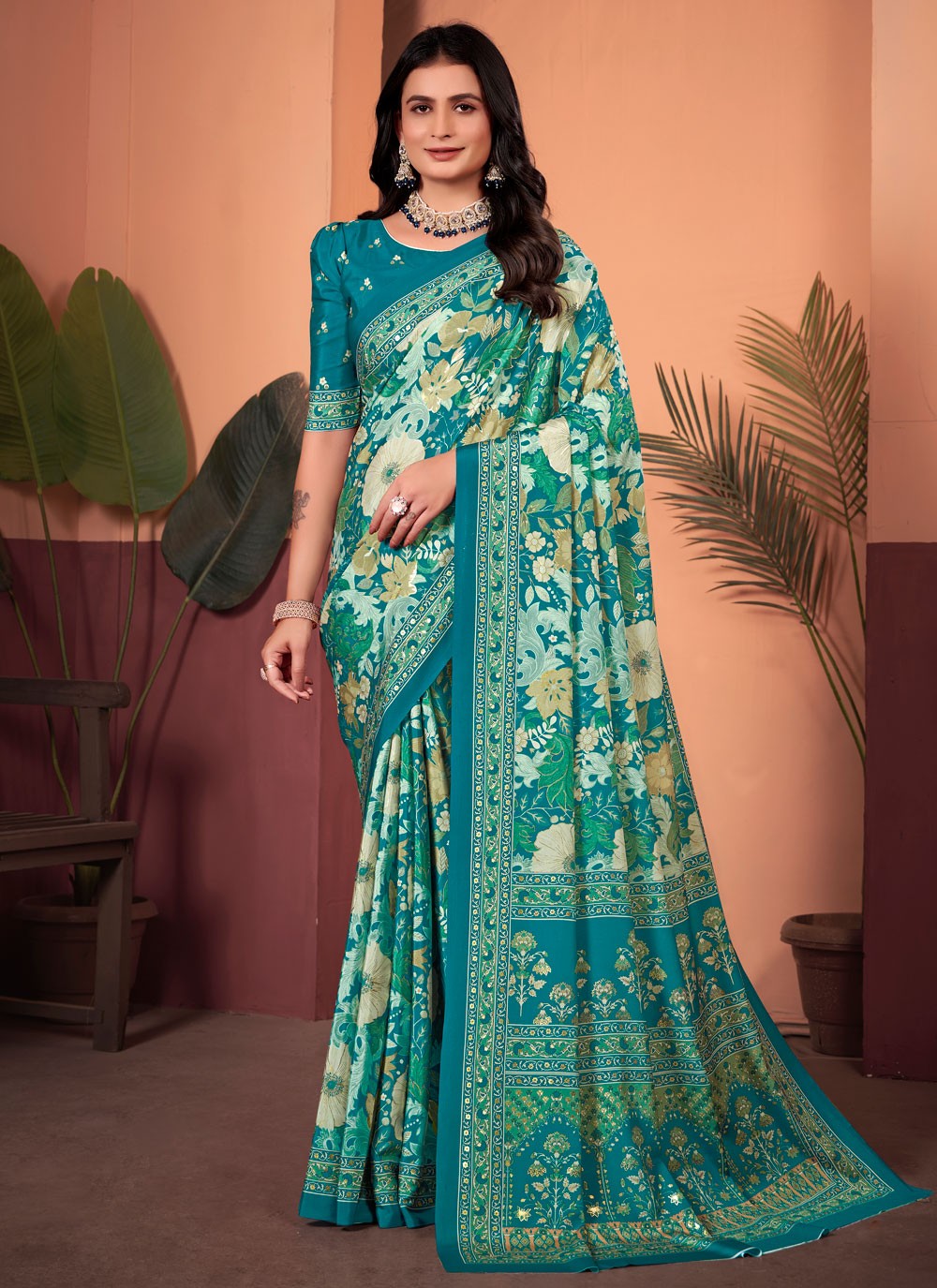 Floral Printed Silk Multi Colour Saree S13984