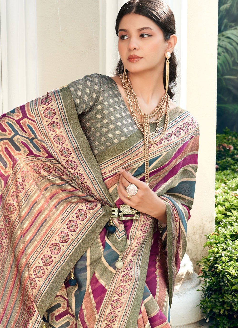 Classic Saree Strips Multi Colour Georgette Saree S12768