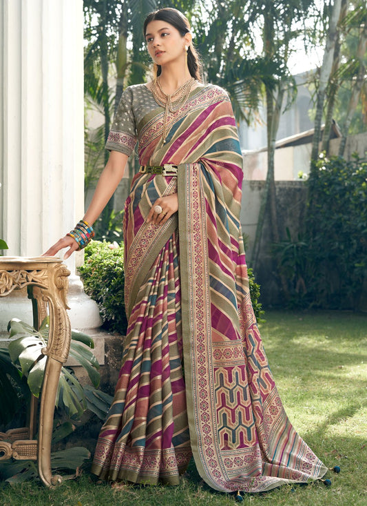 Classic Saree Strips Multi Colour Georgette S12768