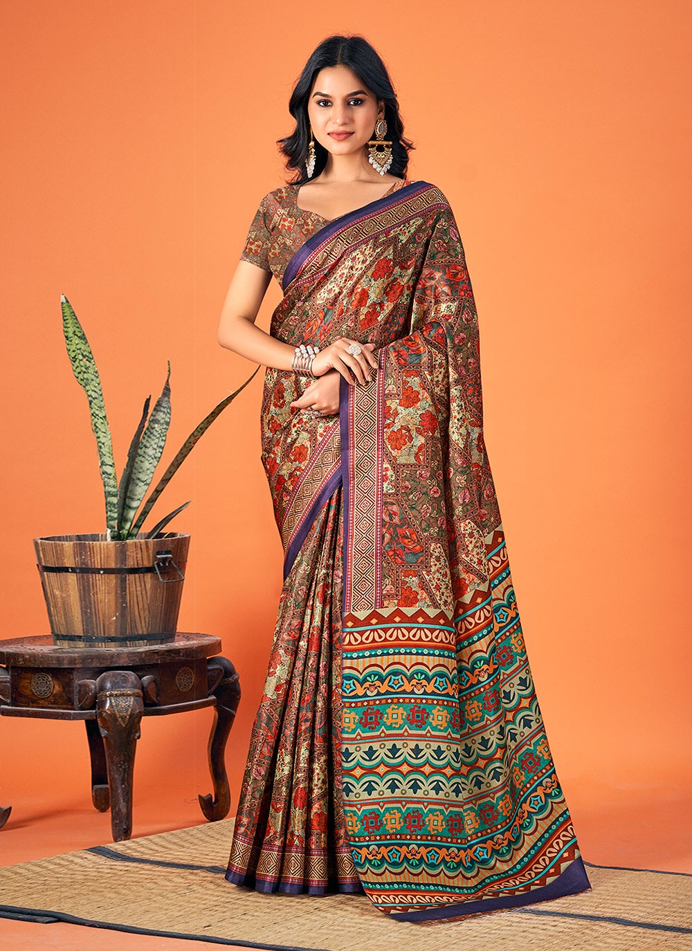 Casual Printed Pashmina Saree - S6134