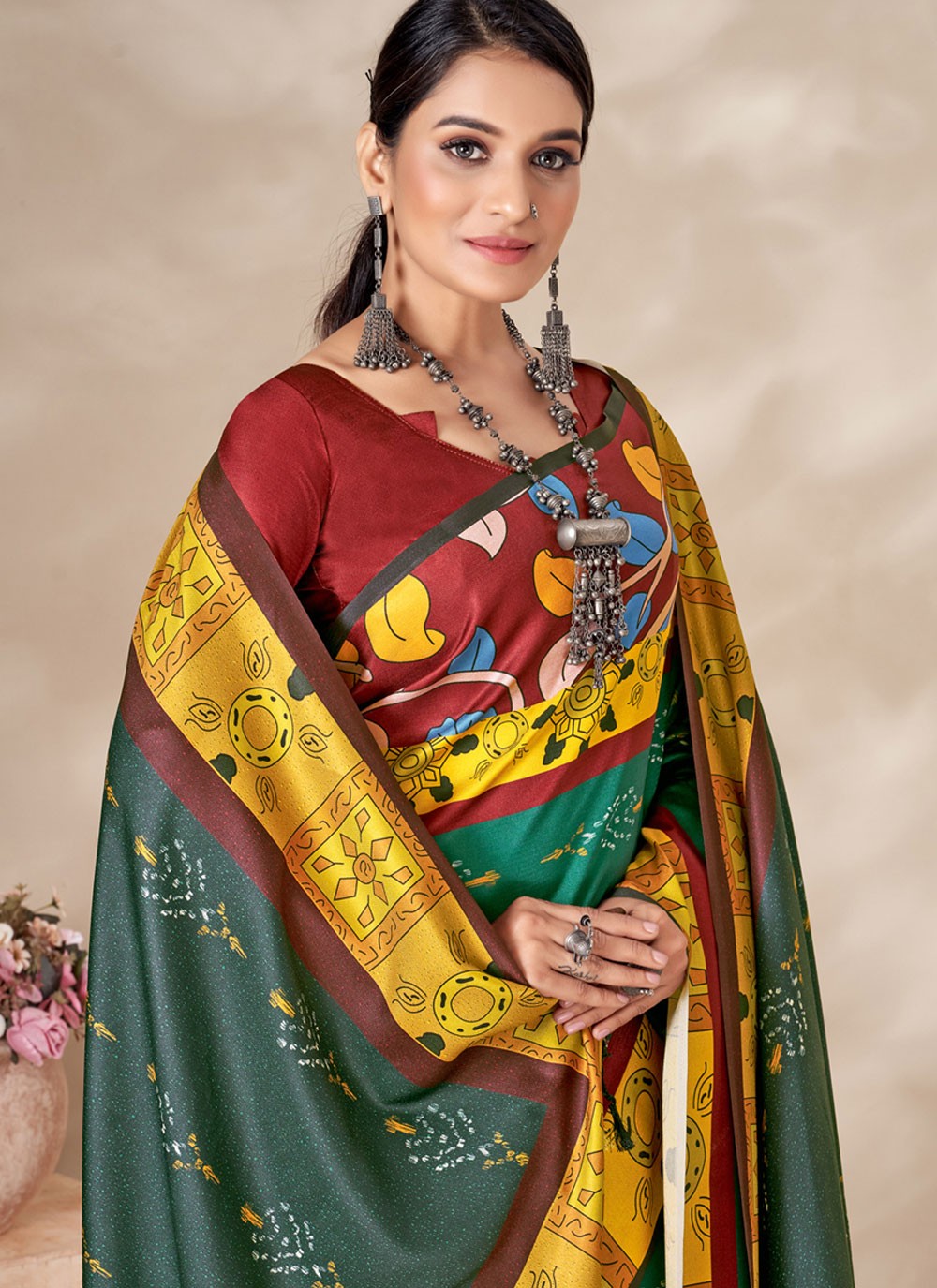 Classic Digital Print Pashmina Saree - S4302