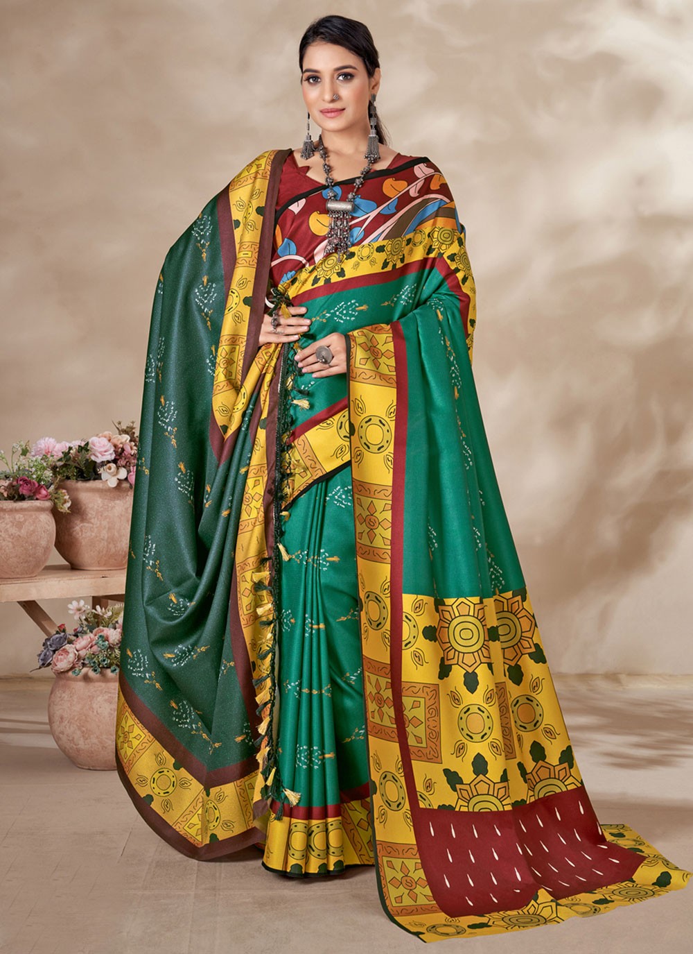 Classic Digital Print Pashmina Saree - S4302