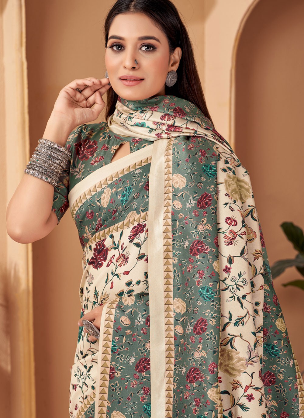 Classic Digital Print Pashmina Saree - S4246