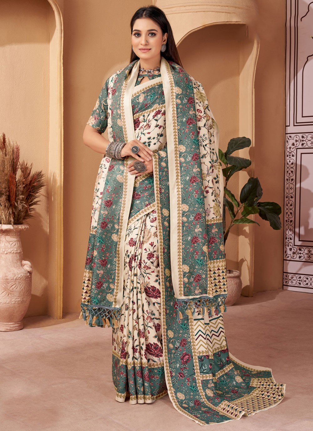 Classic Digital Print Pashmina Saree - S4246