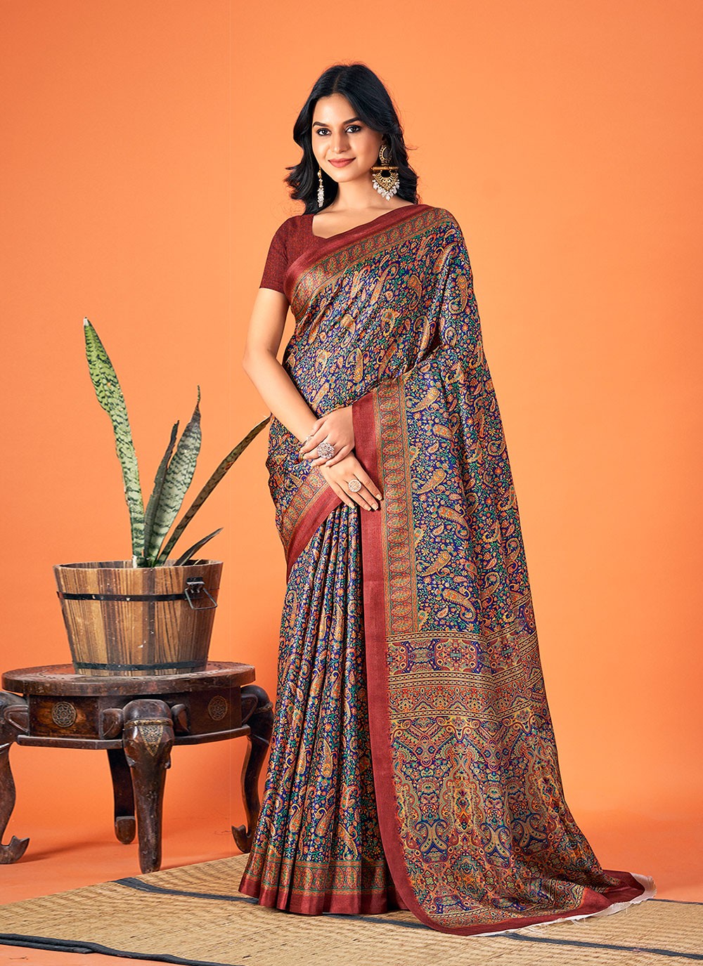 Casual Printed Pashmina Saree - S6134