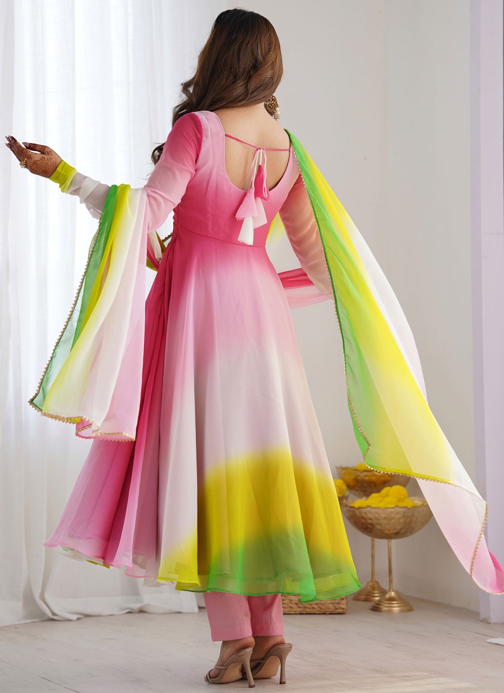 Plain Faux Georgette Multi Colour Anarkali T6094