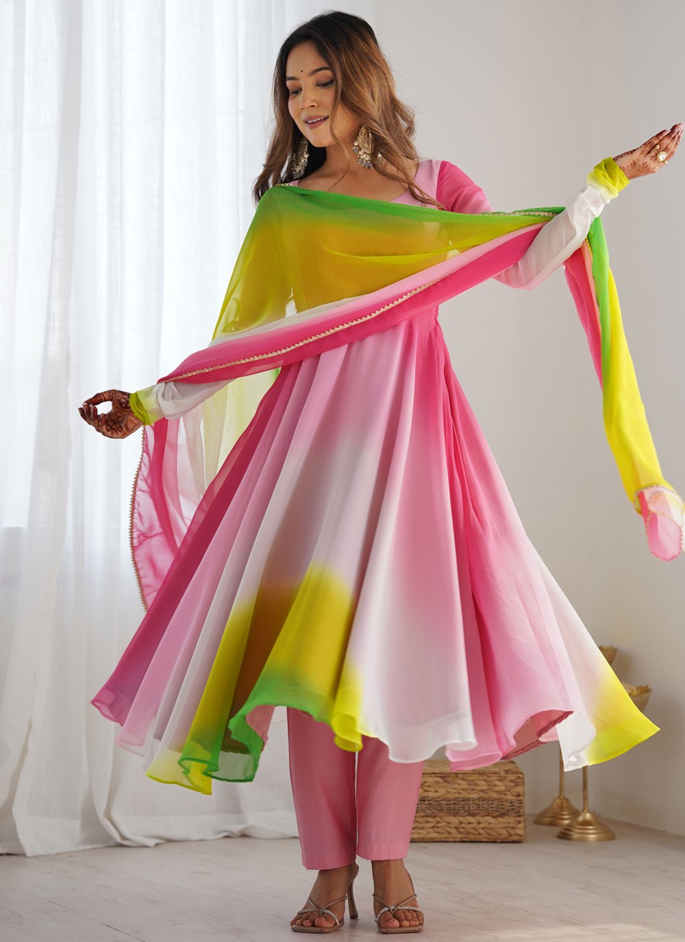 Plain Faux Georgette Multi Colour Anarkali T6094