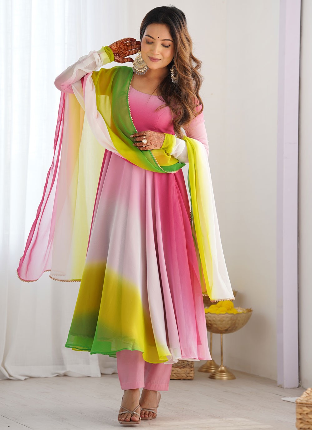 Plain Faux Georgette Multi Colour Anarkali T6094