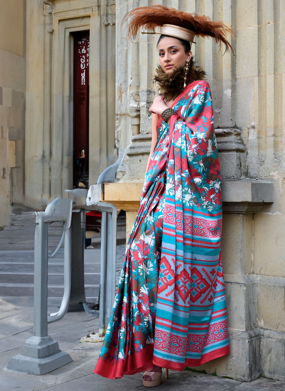 Classic Printed Satin Saree - S8393