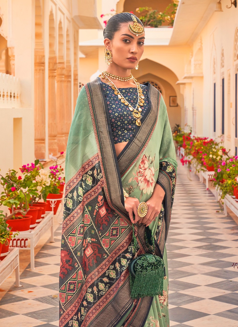 Trendy Printed Chiffon, Silk Saree - S2770