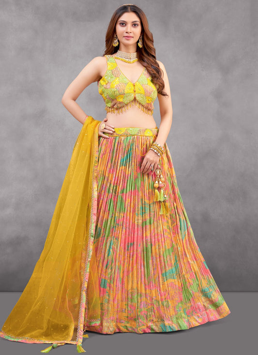 Printed Silk Multi Colour Lehenga - L3205