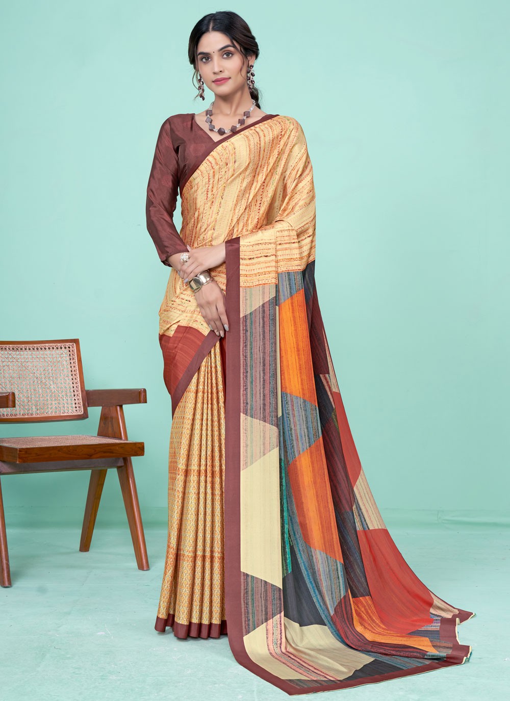 Classic Digital Print Pure Crepe Saree - S7781