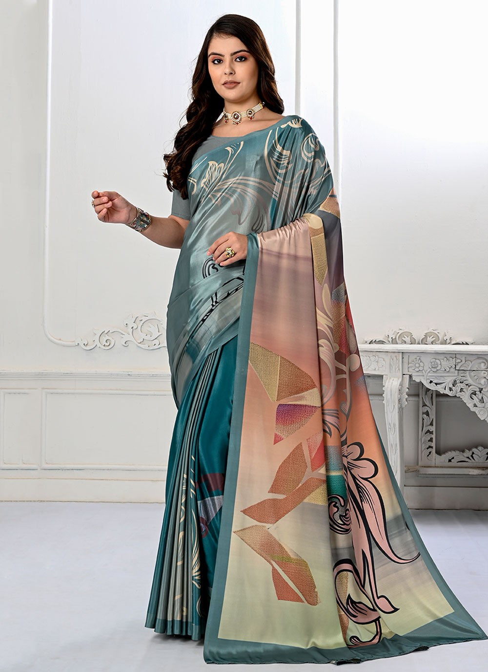 Classic Digital Print Pure Crepe Saree - S7179