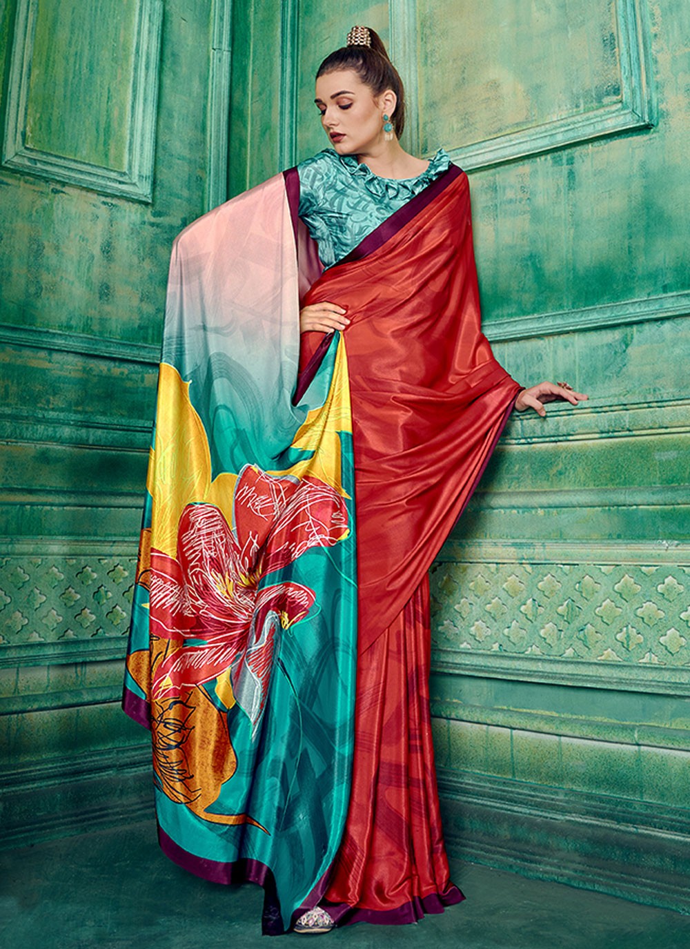 Classic Abstract Print Pure Crepe Saree - S7166