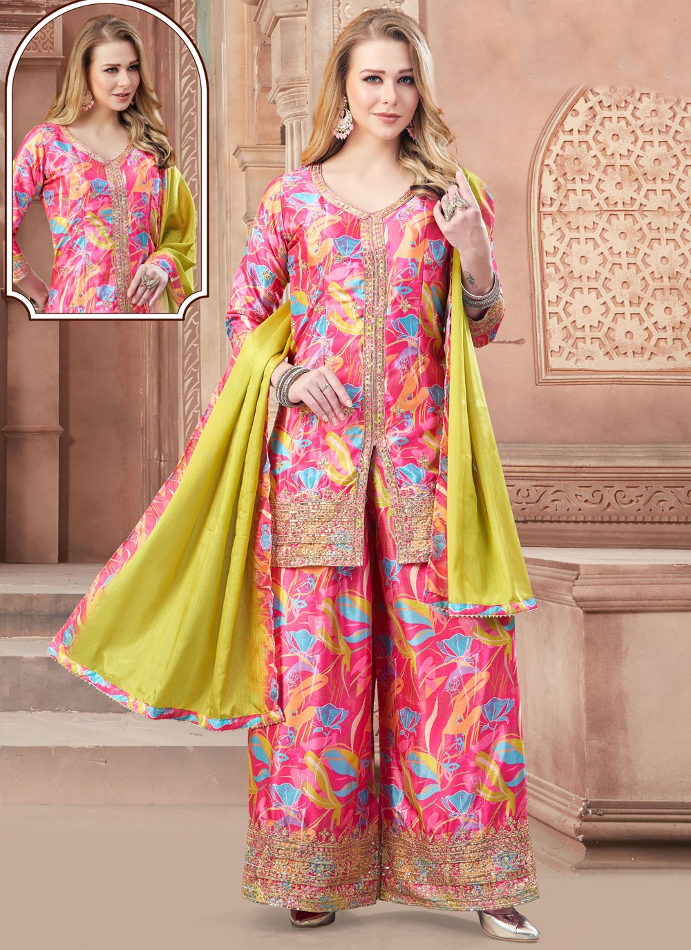 Salwar Suit Weaving Zari Multi Colour Silk T5259