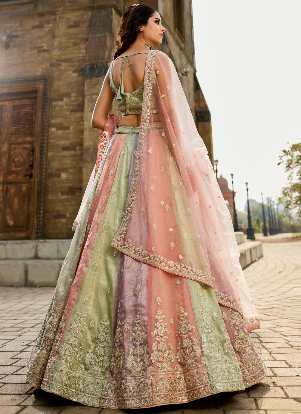 Tissue Engagement, Mehandi & Sangeet, Reception, Wedding A - Line Lehenga L3516