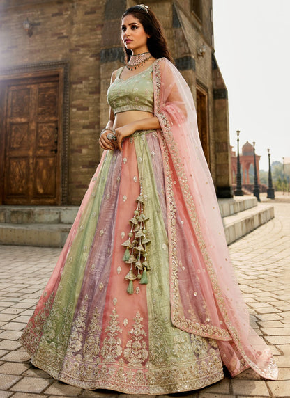 Tissue Engagement, Mehandi & Sangeet, Reception, Wedding A - Line Lehenga L3516
