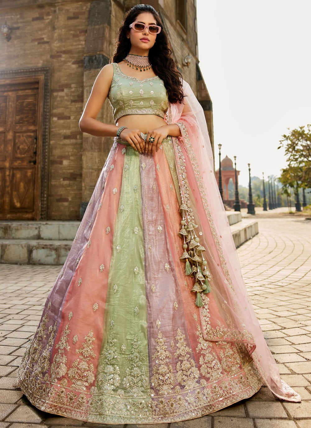 Tissue Engagement, Mehandi & Sangeet, Reception, Wedding A - Line Lehenga L3516