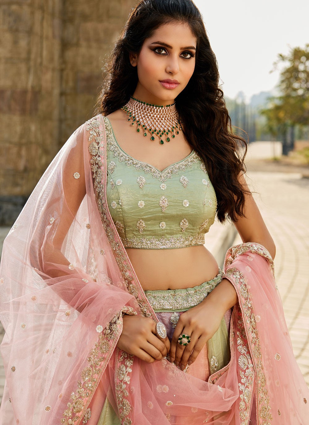 Tissue Engagement, Mehandi & Sangeet, Reception, Wedding A - Line Lehenga L3516