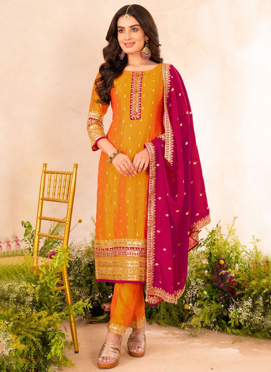 Pant Style Suit Embroidered, Sequins, Zari Multi Colour T7589