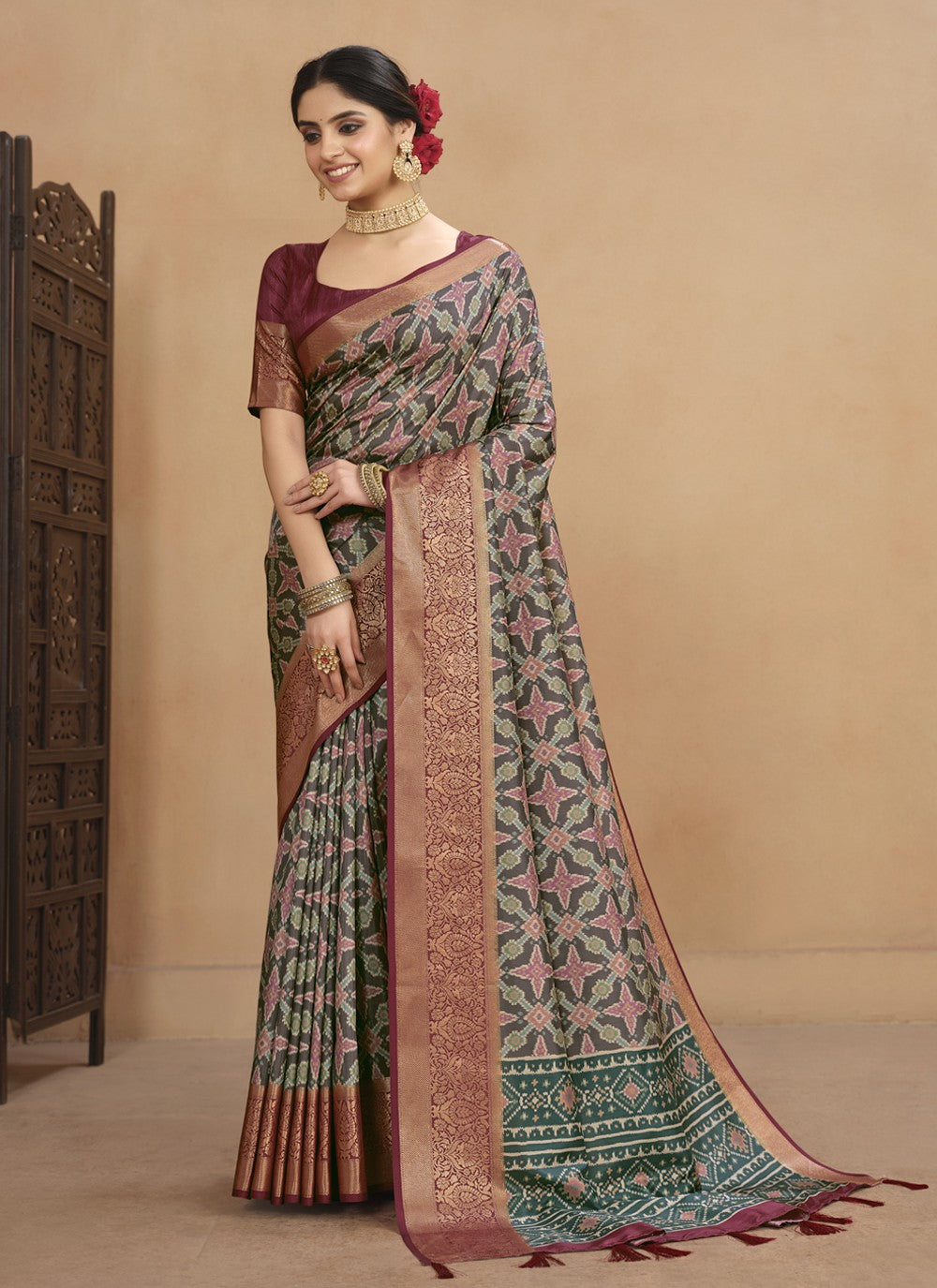 Classic Digital Print Tussar Silk Saree - S4070