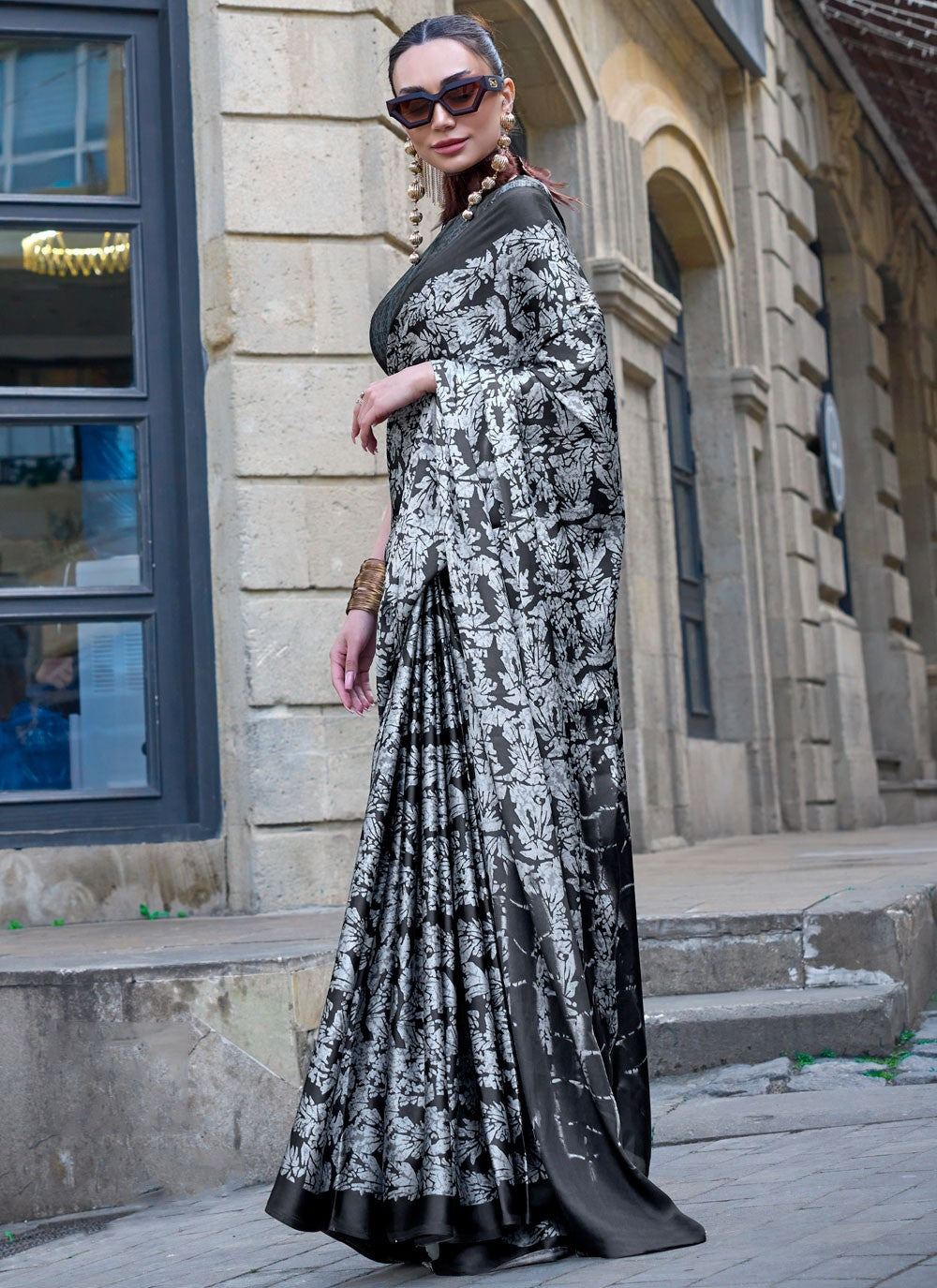 Classic Printed Satin Saree - S8393