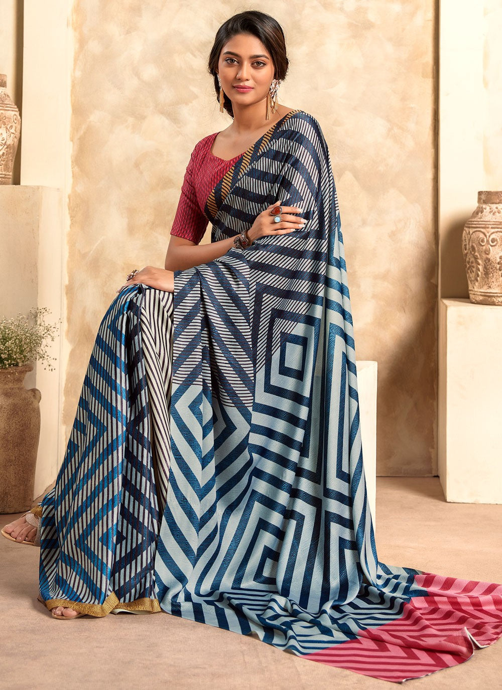 Classic Printed Satin Silk Saree - S4275