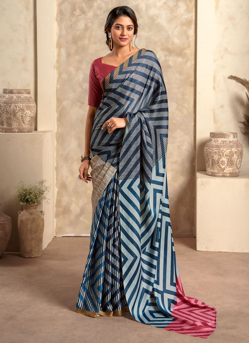 Classic Printed Satin Silk Saree - S4275