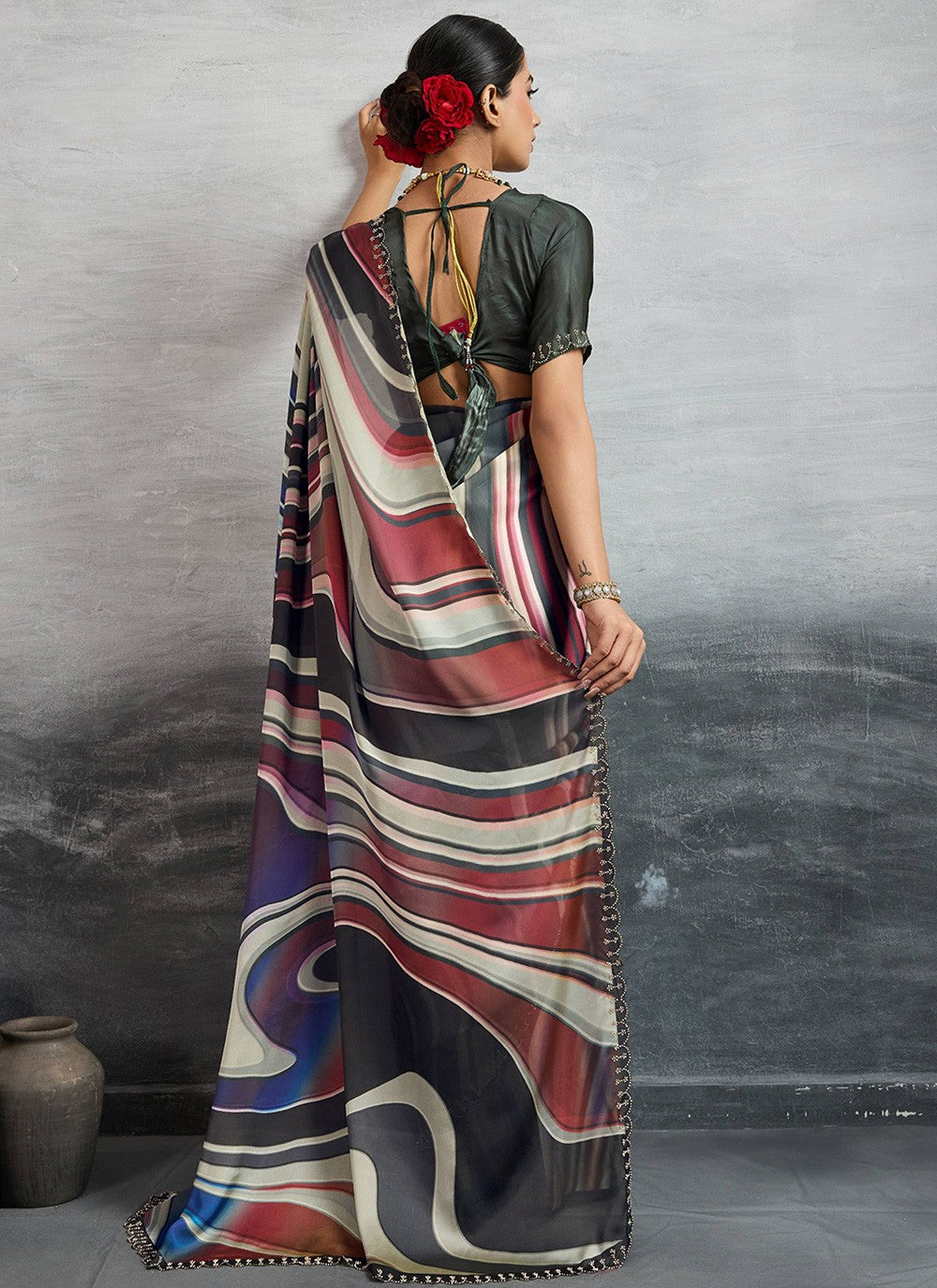 Multi Colour Satin Silk Trendy Saree Digital Print S18242