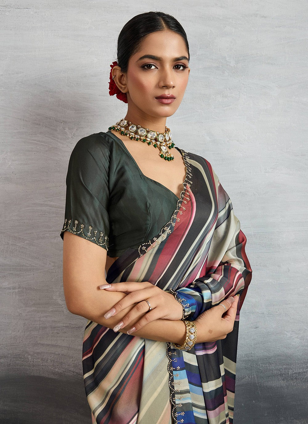 Multi Colour Satin Silk Trendy Saree Digital Print S18242