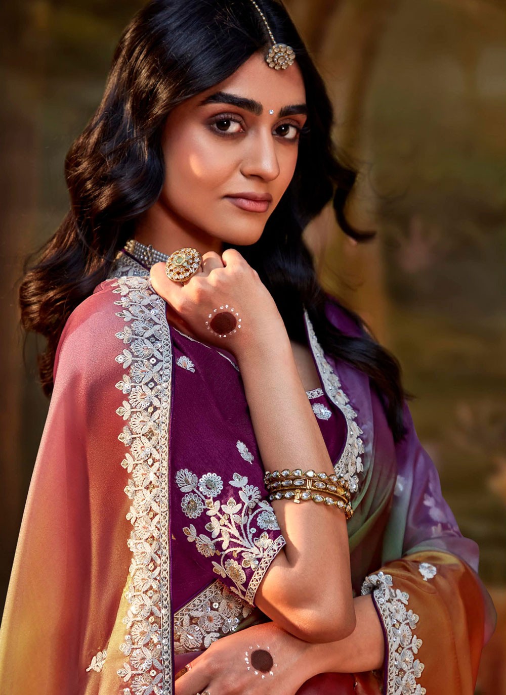 Shaded Border Work Fancy Fabric Saree - S7643