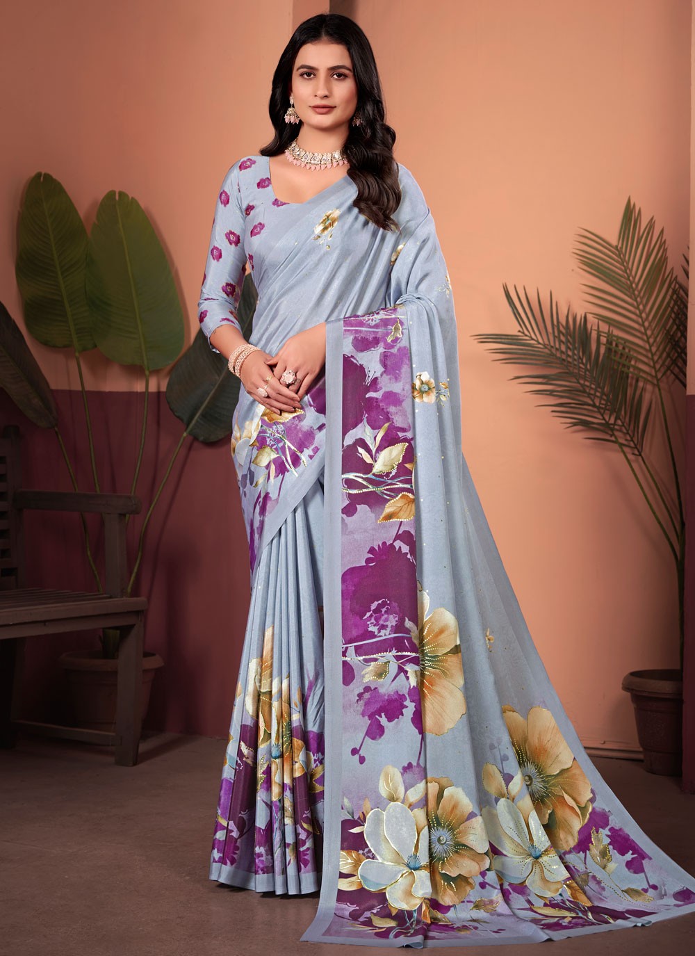 Floral Printed Silk Multi Colour Saree S13751