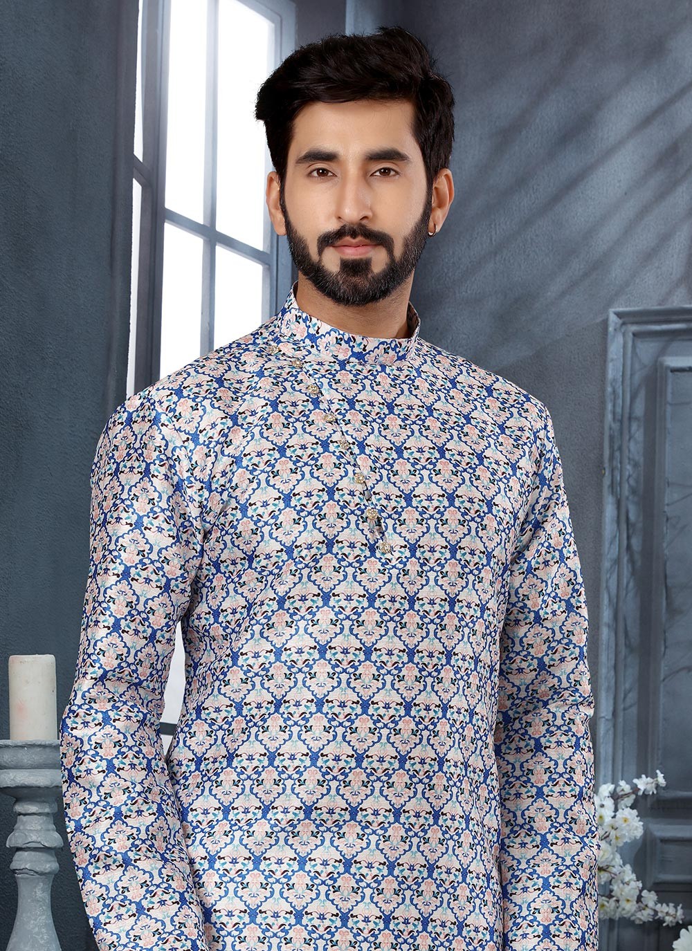 Digital Print Silk Multi Colour Kurta - M5629